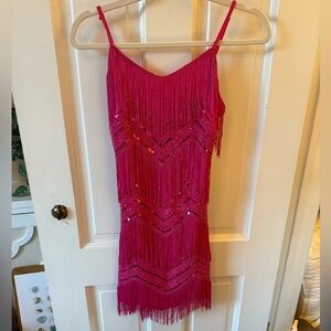 Lulu's Pink Fringe Mini Dress